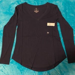 NY&C Long Sleeve V-Neck Blouse Size XS NWT Navy